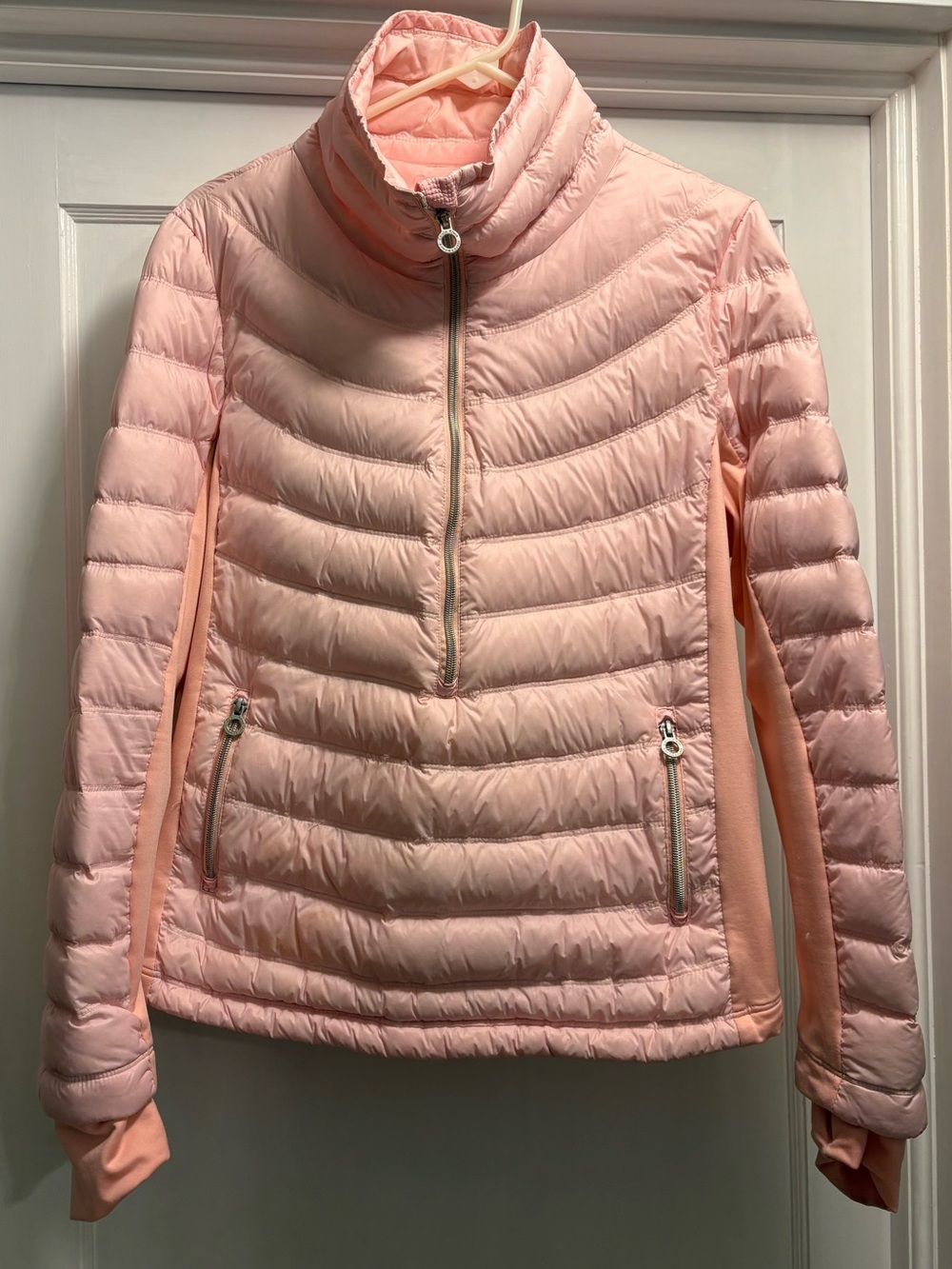 Pink Calvin Klein Women's Down Quilted Puffer 3/4 Zip EUC